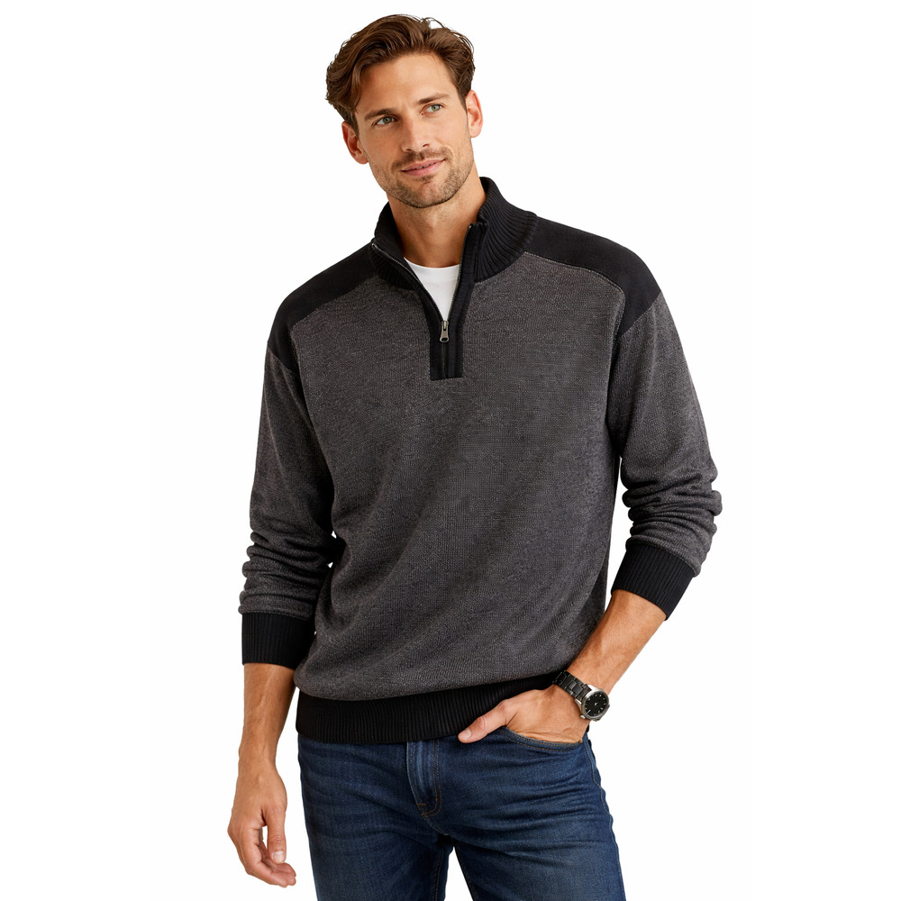 Scott James Quarter Zip Sweater XL Gray Black Knit Pullover Men’s Casual Modern